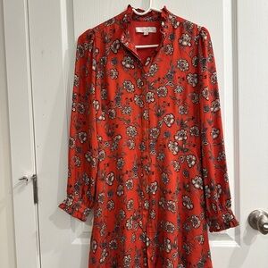 LOFT Women's Red Floral Dress